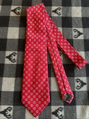Balmain Red Geometric Pattern Silk Tie